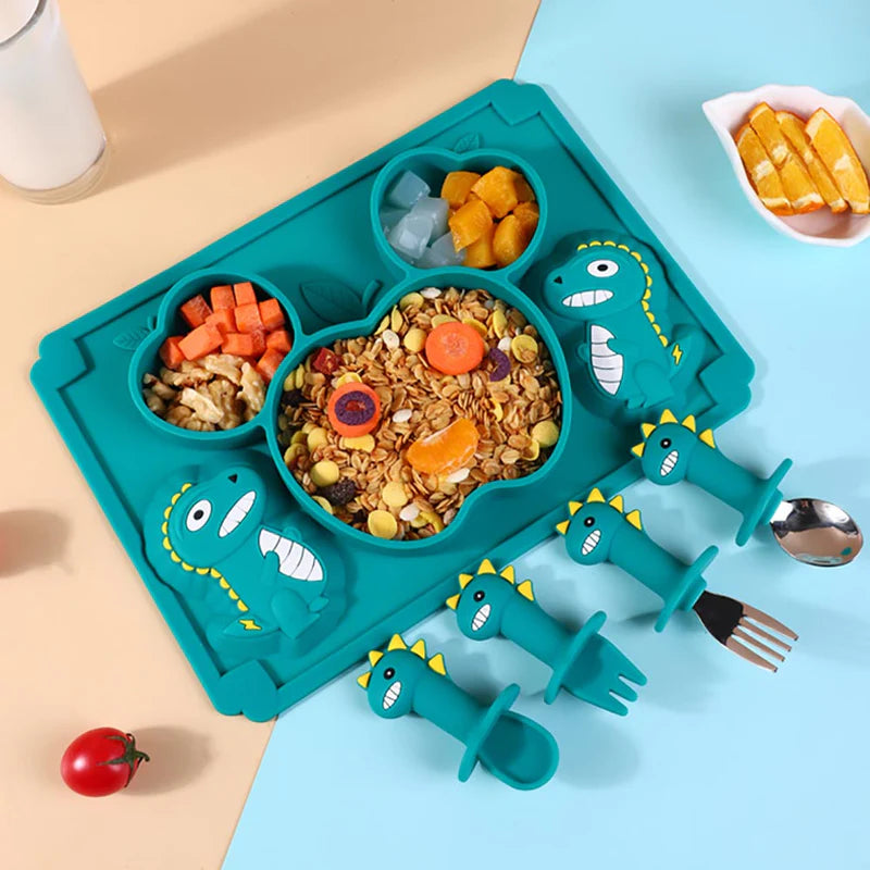 Kit Introdução Alimentar Dinossaurinho com 10 Peças de Silicone BabyHappy