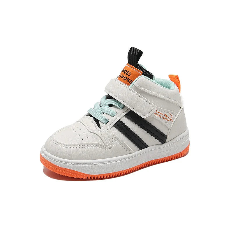 Tênis Infantil Masculino Branco com Laranja Com Velcro TinyFashion