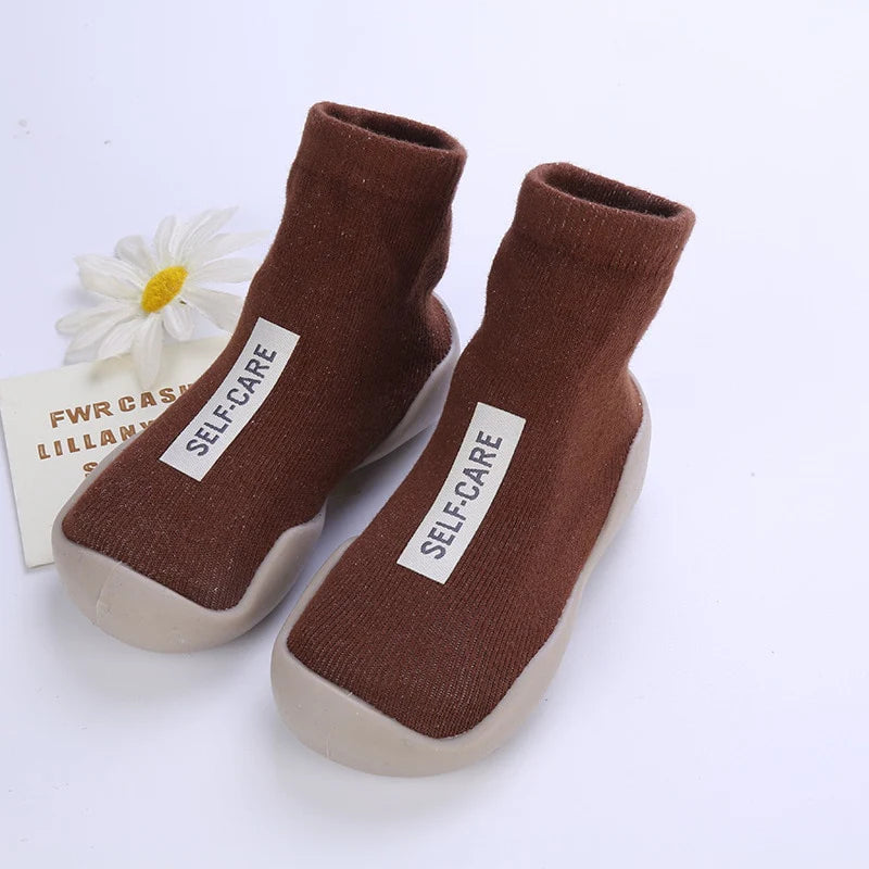 Tênis Meia Infantil Marrom Com Sola Emborrachada Antiderrapante BabySock