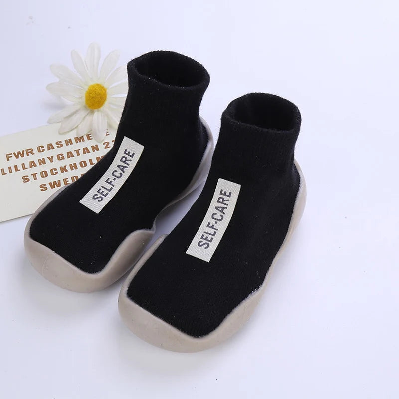 Tênis Meia Infantil Preta Com Sola Emborrachada Antiderrapante BabySock