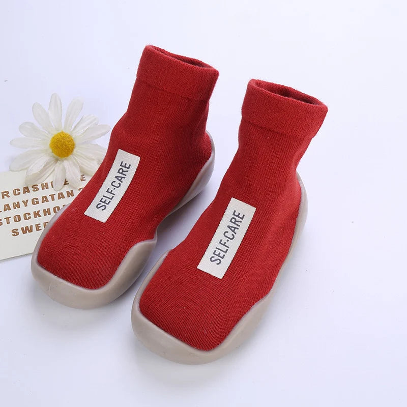 Tênis Meia Infantil Vermelha Com Sola Emborrachada Antiderrapante BabySock