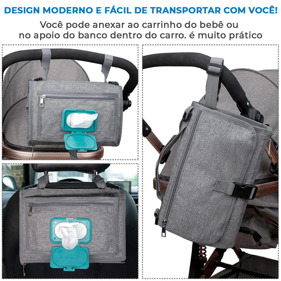 Trocador Portátil 3 em 1 BabyJoe | Trocador/Porta fraldas/Lenço Umedecido