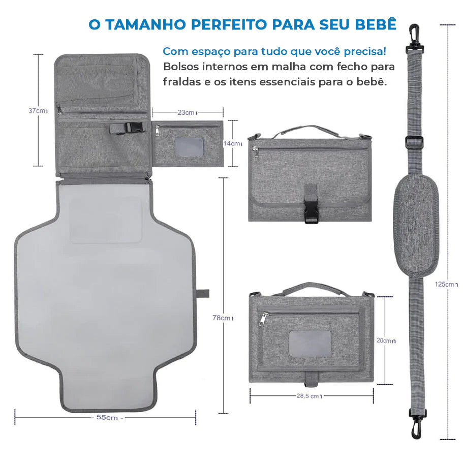 Trocador Portátil 3 em 1 BabyJoe | Trocador/Porta fraldas/Lenço Umedecido