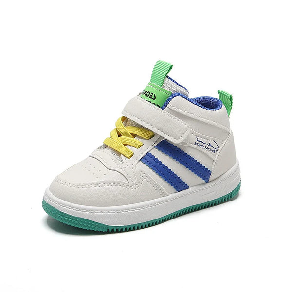 Tênis Infantil Masculino Branco com Verde Com Velcro TinyFashion